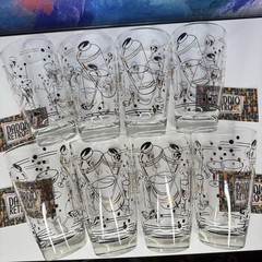 Cocktail Tumbler MCM Glasses Black & Gold Set of 8 Midcentury Modern Vintage