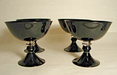 4 Art Deco Black Amethyst Glass Sherbets Depression Era Dessert Ice Cream Bowls