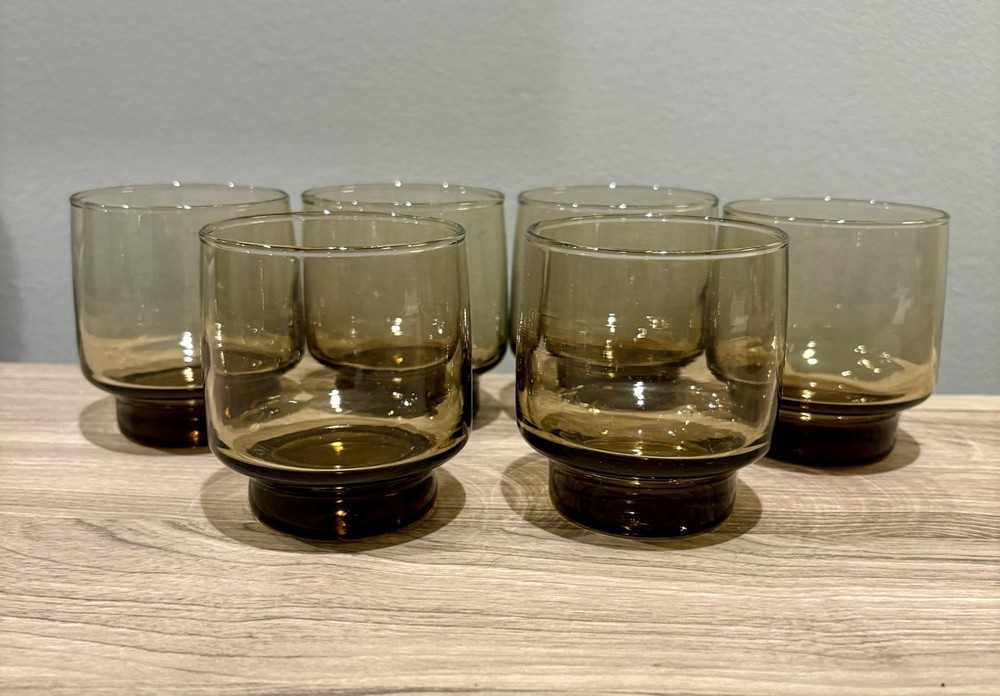 Set of 6 Vintage Libbey Tawny Accent MCM Rocks/Lowball Drinking Tumbler 9 Oz-