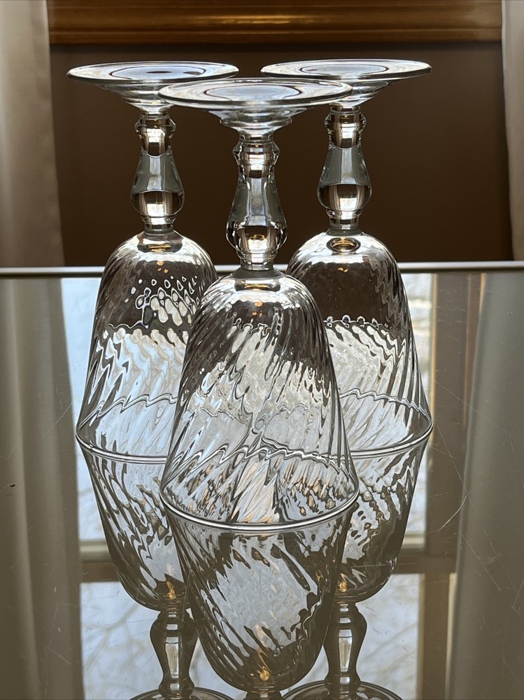 3 Vtg Luminarc D’Arques Swirl Optic Wine Water Goblet Glasses France 6 5/16”READ