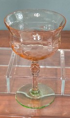 Vintage Depression Weston Etched Optic Watermelon Green/Pink Champagne Glass