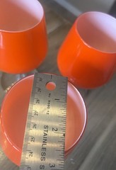Vintage Carlo Moretti Murano art glass Orange White lined clear stem MCM Set 3