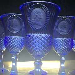 Vintage Avon Blue Glass Washington Cameo Cobalt Stemmed Goblet Set of 6 Impressd