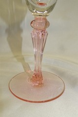 Tiffin 7 Water Goblets Stem 15071 Floral Etched with Pink Stem & Base