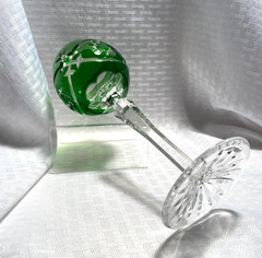 AJKA/FIFTH AVE WINE GLASS EMERALD GREEN CUT TO CLEAR CRYSTAL BOHEMIAN HUNGARY