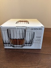 GODINGER CLEAR PLEAT DOUBLE OLD FASHIONED CRYSTAL TUMBLER 11 OZ 3.75″H 4 PCS NIB
