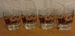 Vintage 1950s Libbey Stagecoach & Horses Low Ball Glasses, Set Of 4, Gold Rim