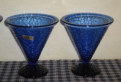 Exquisite Dark Cobalt and Amethyst Conical Footed Glass Goblets set of 4 SPAIN