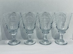 4 Libbey Sirrus Clear 7 3/8″ Ribbed Water Wine Goblets Glasses