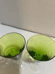 Empoli Hand Blown Green Glass Cocktail Champagne Stemmed Glasses 6 1/4” Tall