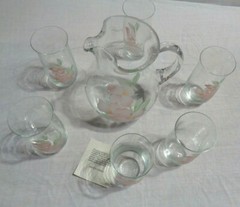 Stylesetter Water Colors Crystal 7 Pc. Set 88 Oz. Pitcher Six 16 Oz.Tumblers NIB