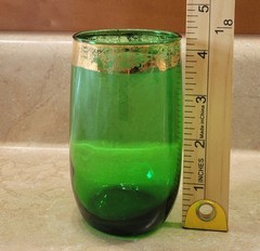5 VTG Anchor Hocking Forest Green Glass tumbler Gold Filigree Rim Highball 10 oz