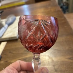 Beyer Ruby Cut to Clear Crystal Wine Glass, West Germany
