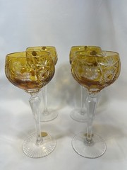 Nachtmann «Traube» Amber/Yellow Cut to Clear Crystal Hock Wine Glasses 4 *READ*