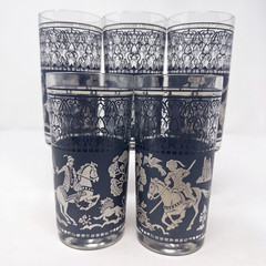 5X Vintage Mid Century Wedgewood Arabian Nights Highball Glasses Barware 5.5″