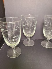 LOT of 4 VTG Libbey USA Windswept Cut Etched 6-3/4” Iced Tea Glasses Leaf Design