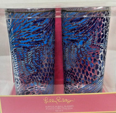 Lilly Pulitzer Acrylic Blue Tang Gang High ball tumblers glasses Set 2 Pair NEW