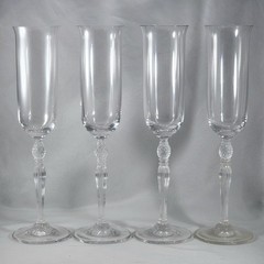 Vintage Crystal Champagne Flutes Tall Pineapple Ball Stem Cut Glass Elegant Set
