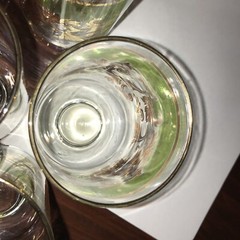 Set 6 Deep Goblets/Desert Embossed Gold Leaf Green Shadow Drink Glass Culver MCM
