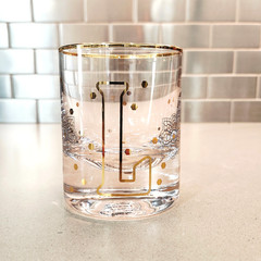 Anthropologie Bistro Tile Monogram “L” Old Fashioned Glass 24K Gold Rim