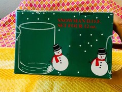 Vintage Pasabahce : 4 Christmas Snowman Lowball Tumblers : Boxed