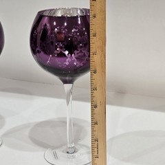 Set of 4 Electroplated Purple Mirror Etched Bubble Wine Goblets Barware 9″ x 3″