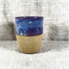 Handmade Studio Pottery Ceramic Tumbler Blue Glazed Speckled Textured Cup 4.5″