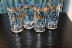 MCM Georges Briard 22K Gold Turquoise Set Of 4 Highball Glasses Gold Eagle&crown