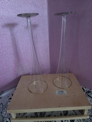 Block Crystal CELEBRATION 2 Hollow Stem Champagne Flutes Optic Gold Rim 10″ Vtg