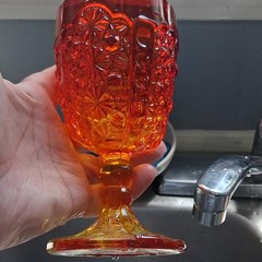 Red and Yellow Pressed Glass Decorative Goblets Set of 2, Glossy Finish abarena