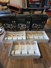 3 Box of 4 Each Cellini Crystal Stemware Glasses 24 KT Gold Trim Italy Vtg