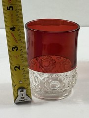 Vintage Ruby Red Flash Glass Tumbler Clear Pressed Glass Base 4” Drinking Glass