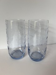 Libbey Blue Hammered Highball Glasses Set of 2 • 6.75” Tall • Textured Drinking