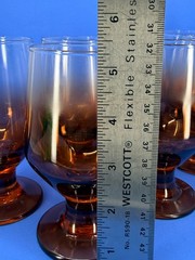 Set of 7 Vintage Libbey Amber Ombre footed goblets 1960s MCM Wine Water Glasses