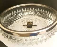 Vtg Chip Dip Dish Set Fancy Hobnail Crystal Glass Pattern 2Pc 3 Utensils England
