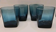 4 Vtg Anchor Hocking Lowball Whiskey 10oz Glasses RIO COASTAL BLUE Gorgeous!