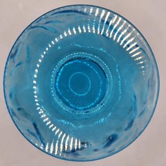 Set 6 Seneca Driftwood Peacock Blue Footed Water Goblets Crinkle Glass 5.5″
