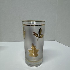 4 Vintage LIBBEY Golden Foliage Gold Leaf Frosted 12 oz Highball MCM Glasses