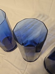 VINTAGE Set Of 3 Anchor Hocking Essex Cobalt Blue 10 Panel Tall 6 3/8″ Tumblers