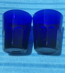 2 Colbalt Blue Glass Tumblers 4” EUC