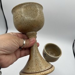 Set (2) Art Studio Pottery Wine Goblets Chalice Style Sand Earthenware Boho