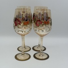Pfaltzgraff Plymouth Leaf Luster Wine Glasses Set of 4 Thanksgiving Fall New