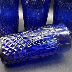 (4) Arcoroc Royal Sapphire Cobalt Blue Beverage Glasses Palm Leaf France 14oz