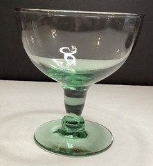 2 vintage hand blown green sherbet glasses w bubble ft pedestal bubbles in glass