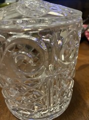 Fifth Avenue 24% Lead Crystal Biscuit Trinket Jar with Lid 8”Excellent Condition
