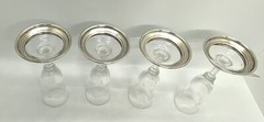 Vintage B-I sterling Silver Etched Crystal Cordial Glasses 4 Vodka shot