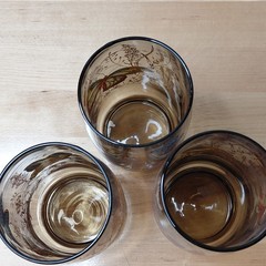 3 Vintage Anchor Hocking Butterfly Smoke Amber Tumbler Drinking Glasses