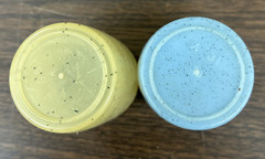 2 Vintage Plastic Pastel Stacking Glasses with Gold Flecks ~Blue and Yellow