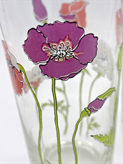 3 Signed CULVER Glassware 1960/1970’s Poppies Purple Pink White 14 Oz MCM