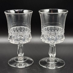 EAPG Antique O’Hara Glass Chandelier Pattern Water Goblets 6” Set 2 Square Prism